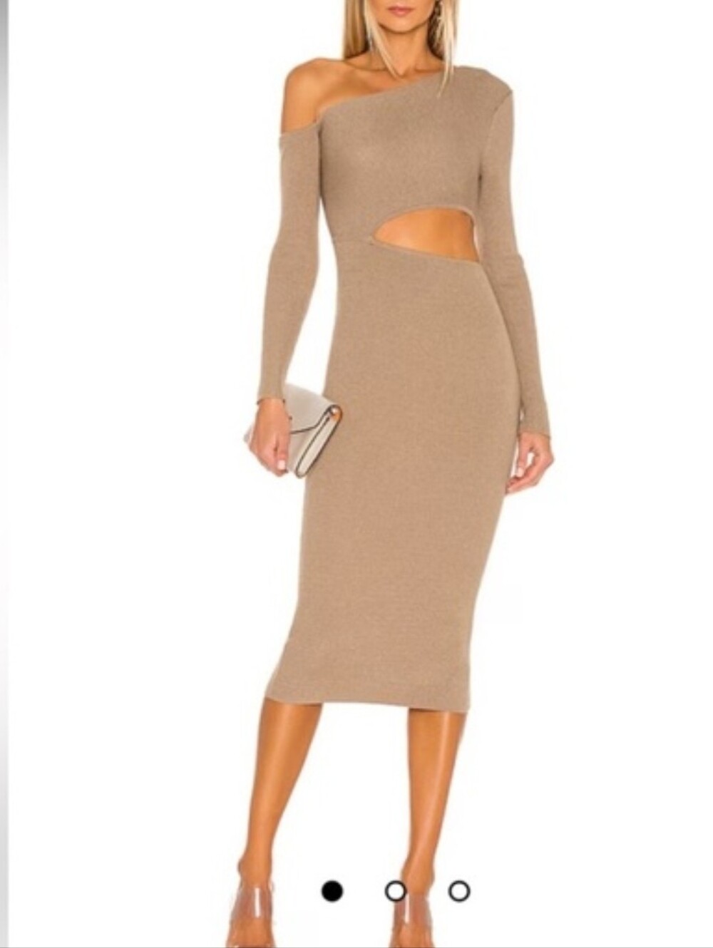 Camila Coelho Asymmetrical One-Shoulder Cutout Dress in Taupe Size M